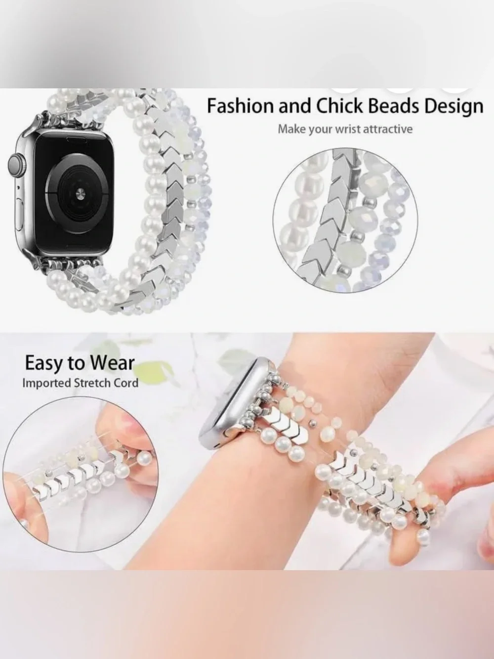 MOFREE Beaded Bracelet Compatible with Apple Watch Band 38mm/40mm/41mm/42mm,